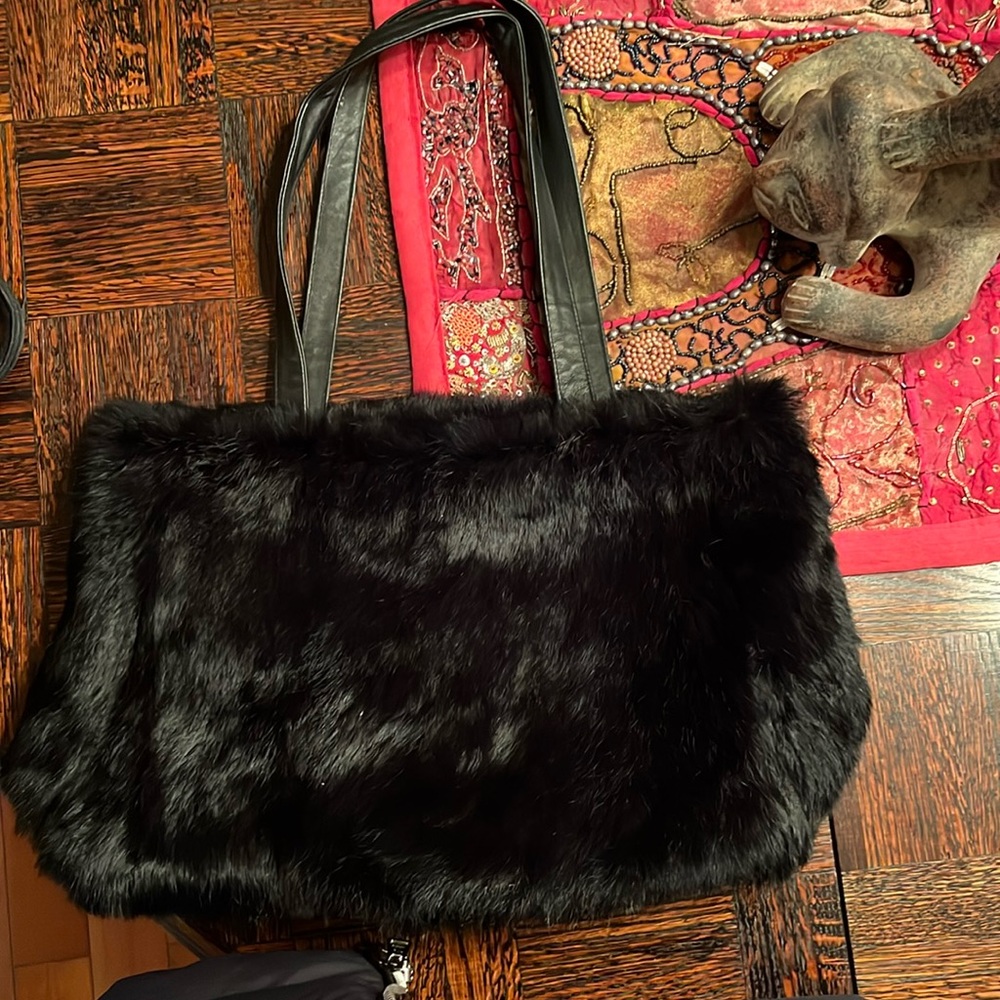 Rabbit fur tote bag with shoulder straps,  new without tags